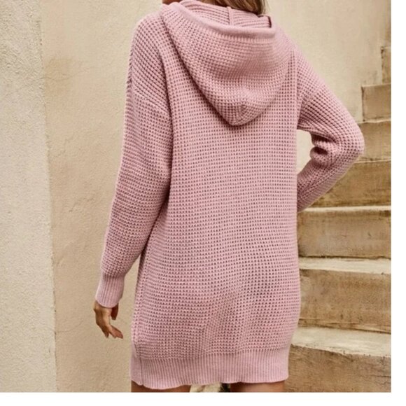 NWT Cozy Knit Drawstring Hoodie Sweater Dress Dusty Pink - Picture 2 of 12